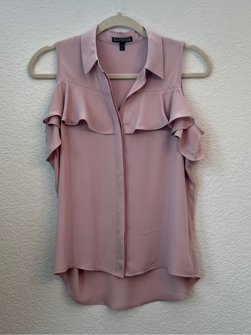 Express Dusty Rose Ruffle Cold-Shoulder Blouse XS